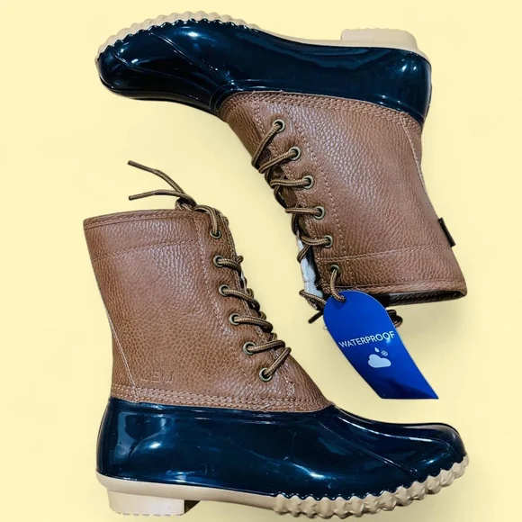 Preppy Indie Rainy Waterproof Brown Duck Boots 6 - Picture 2 of 5